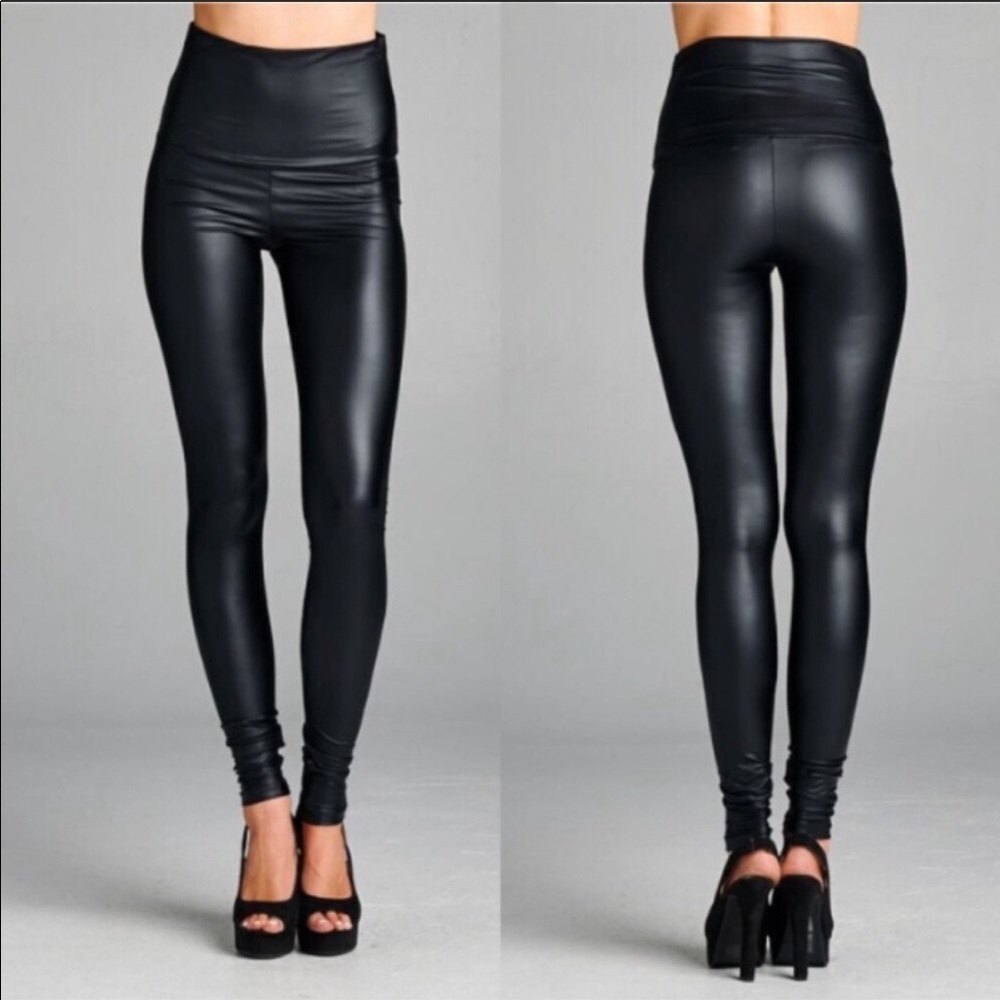 Faux leather high waisted tummy control leggings - Picture 2 of 4